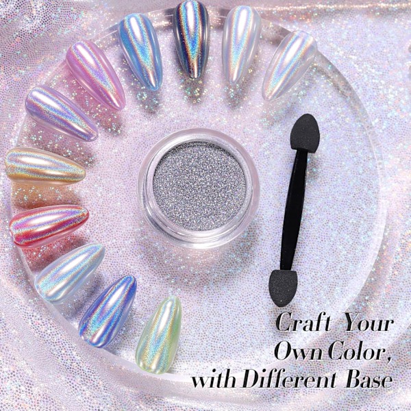Holografiskt Nagelpulver Fint Regnbågsiriserande Holografisk Effekt Multi Chrome Manikyr Pigment Glitter Damm för Salong Hem Nagel