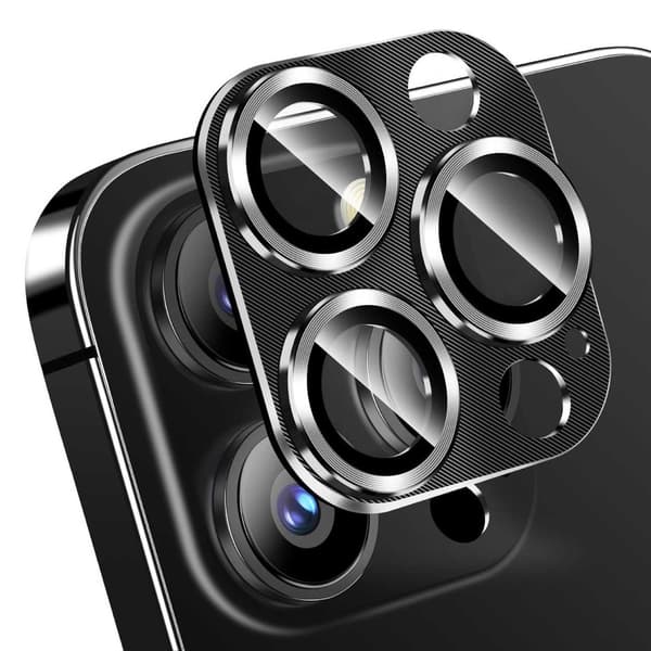 iPhone 15 Pro/15 Pro Max Kamerabeskyttelse Metal Hærdet Glas Sort sort black