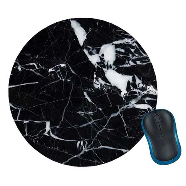 Blød rund musemåtte med print sort marmor 20cm sort black