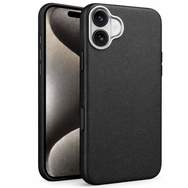 Tyndt TPU-cover med læderfinish til iPhone 16 – Sort sort