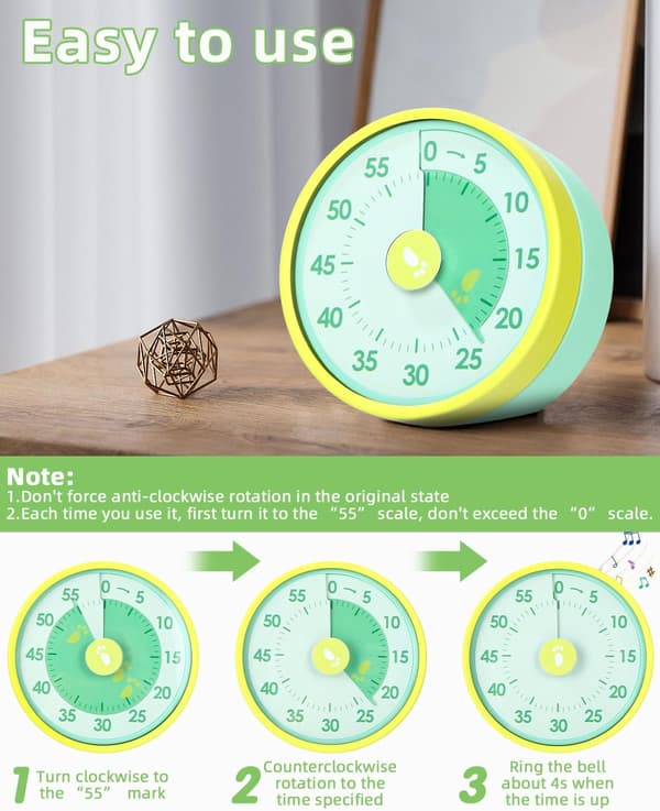 Visuel Timer Børnetimer, 60 Minutters Visuel Timer, Bordtimer til Børn, Visuel Timer, Klasserumstimer