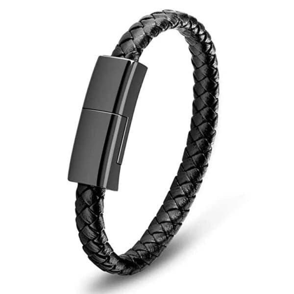 Læderarmbånd med opladerkabel USB-C opladerarmbånd Sort sort black