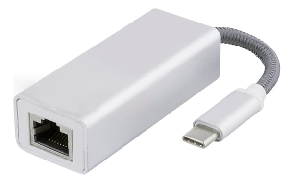 USB C nettverksadapter, Gigabit, RJ45, hvit pose, sølv