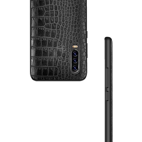 Samsung Galaxy S10 Plus -puhelinkotelo, musta nahka, krokotiilikuvio, musta black