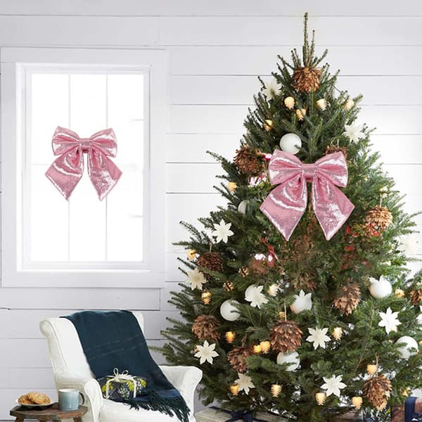 Julrosett 25 cm stor glittrig rosa paljettrosett som julgransstjärna (rosa)