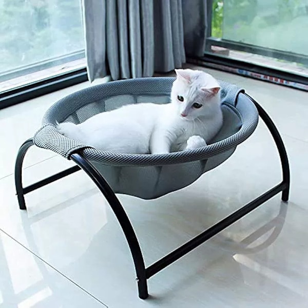 Katt Hängmatta Säng, 43×43×24cm Enkel Montering Husdjurssäng för Katt/Liten Hund Användbar Inomhus Utomhus, Grå
