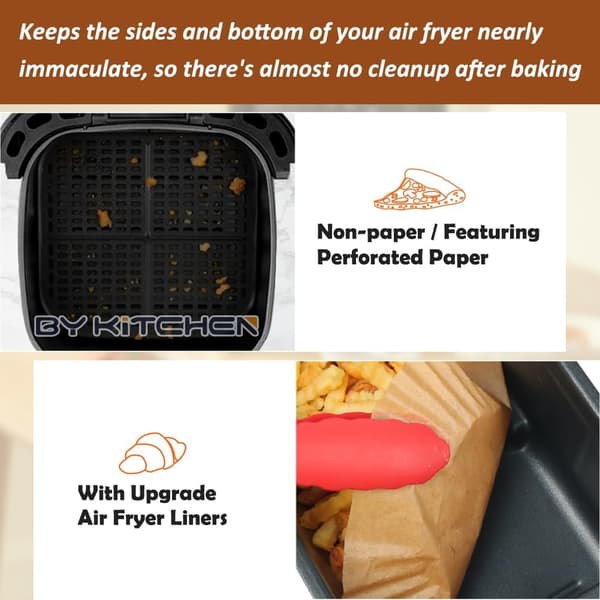 100 stk. Airfryer Pergamentpapir, Firkantede Airfryer Liners Engangs, Fedttæt Papir
