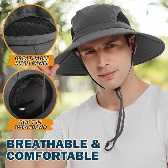 Unisex Solhatt, Vanntett Hatt Sammenleggbar, Mørk Grå