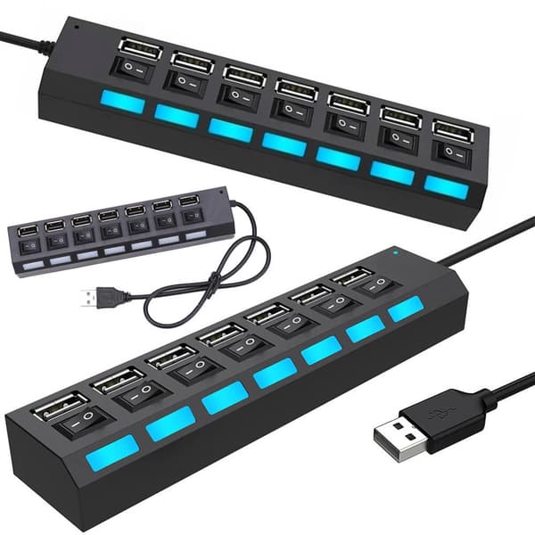 7x USB 2.0 Splitter Hub svart black