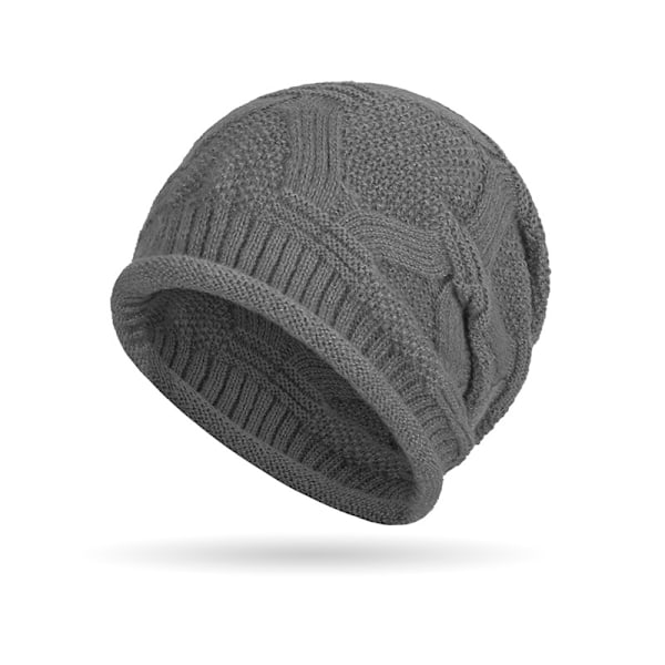 1-pack vintermössa dam vintermössa stickad mössa varm slouch beanie med fleecefoder återanvändbar, One size grey