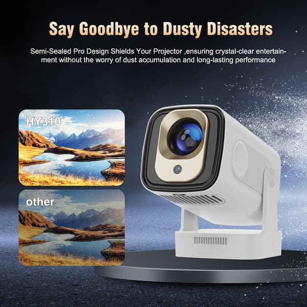 2026 HY310 Full HD 1080p Smart Projektor, Android 14, Autofokus, 4K Support & AirMouse Hvid