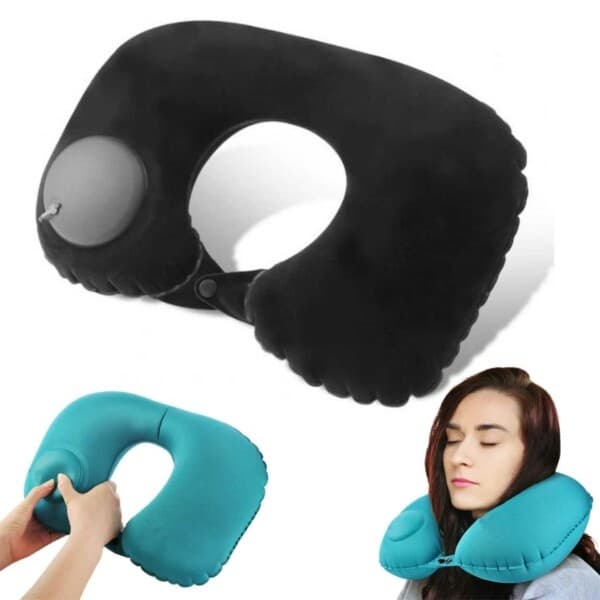 Uppblåsbar resekudde med pump för flygresor svart one size black
