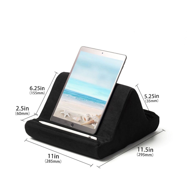 Tablet Pillow Stand, Mjuk Kudde för Knät - Tabletthållare för Sängen med 6 Visningsvinklar, för 4-13\" Svart