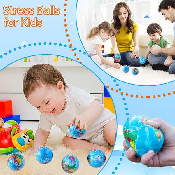 10 anti-stress bolde, 5 cm, mini globus, stressbold globus til børn og voksne