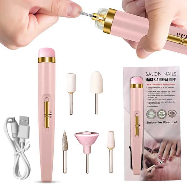 Elektrisk nagelfil - Elektrisk fil - 5 delar rosa pink