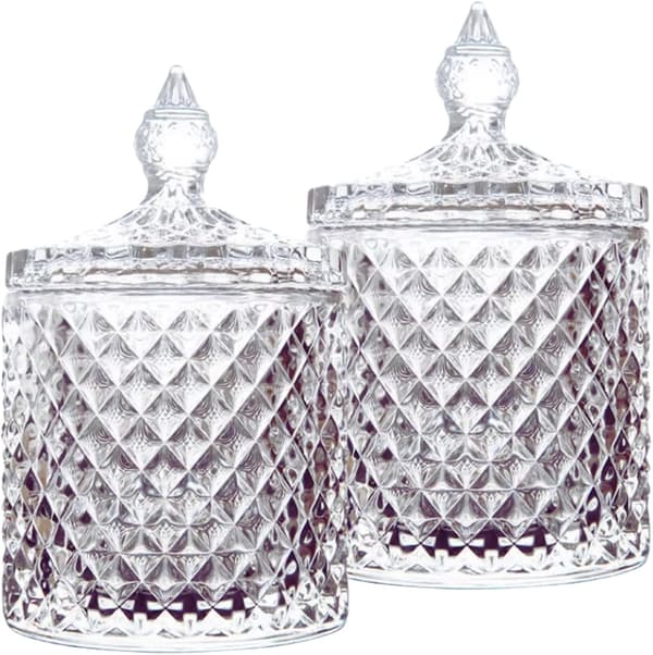 2 st 10oz Glas Bomullspinnehållare Dispenser (KLAR)