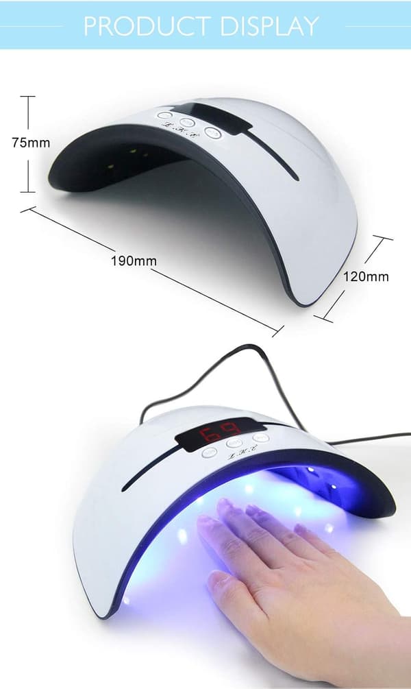 Neglelampe, egnet til gel neglelak, med 3 timere, automatisk sensor og LED digitalt display.
