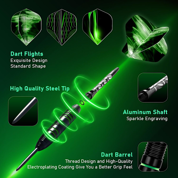 3-pack Stålspets Dartset Professionella Dart 22g (grön)