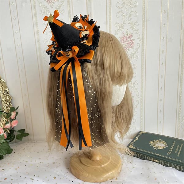 Halloweenpumpa Orange Häxa Bowler Hårklämma (14,5 cm) A
