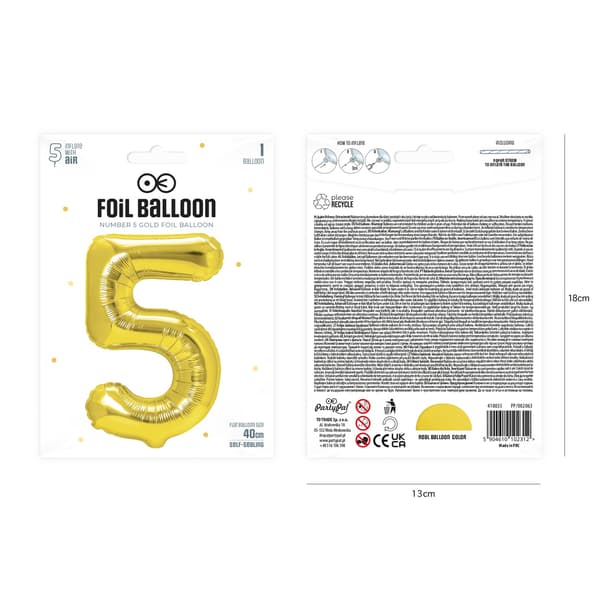 Folioilmapallo numero 5 kulta 40 cm kulta gold