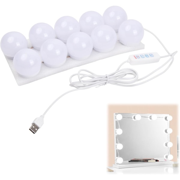 Sminkspegelbelysningsset, 10 Glödlampor Hollywood-Stil LED-Sminkslampor med USB-Kabel, 3 Färgväxlande, Sminkslampa