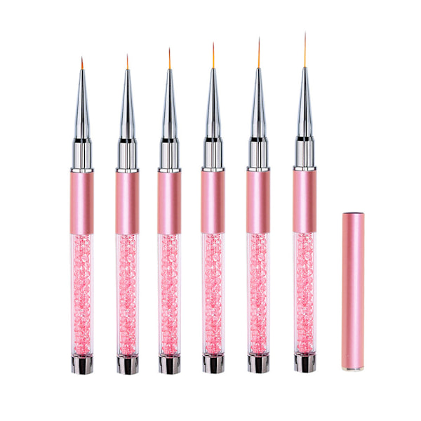5 ST Nagelkonst Liner Penslar Långt Set med Lock och Diamant Handtag 7/9/11/15/20mm Rosa