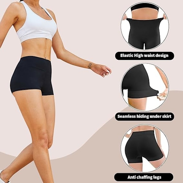 Högmidjade Hotpants för Dam, Anti-skav Stretchiga Minishorts, Shorts för Yoga Gym Cykling Sport Löpning Träning Svart(XS)