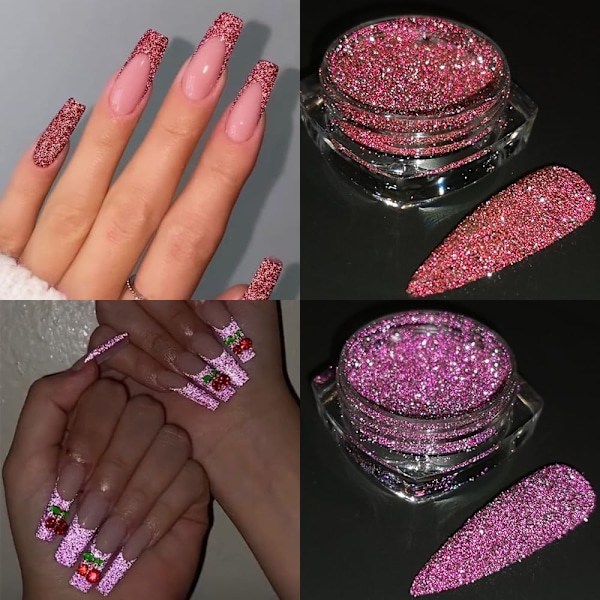 Reflekterande Glitterpulver Set, 7 Färger Glittrande Diamant Nagelglitter Damm, Silver Rosa Lila Grön Löst Glitter för Naglar