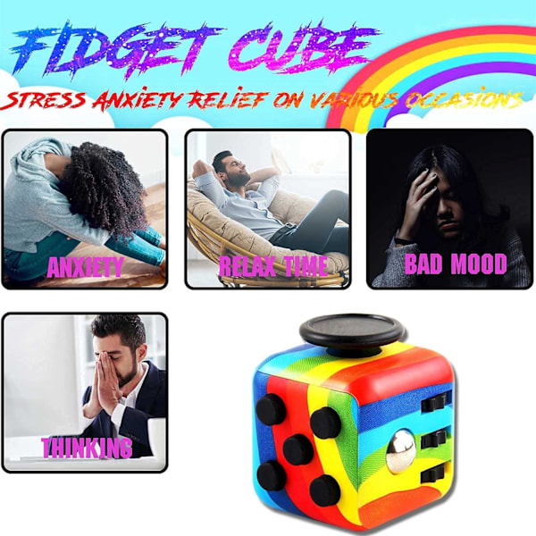 Regnbågs Fidget Kub Leksak med Klickboll, Anti-ångest Anti-Stress Fidget Leksaker för Barn, Tonåring, Vuxen Stressavlastare