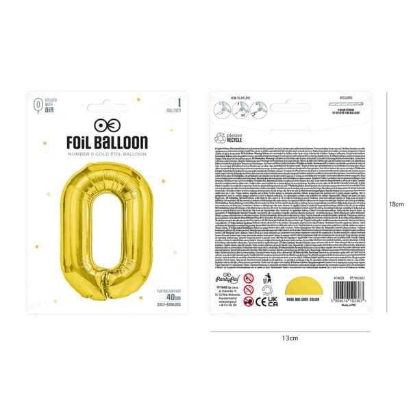 Folioilmapallo numero 0 kulta 40 cm gold