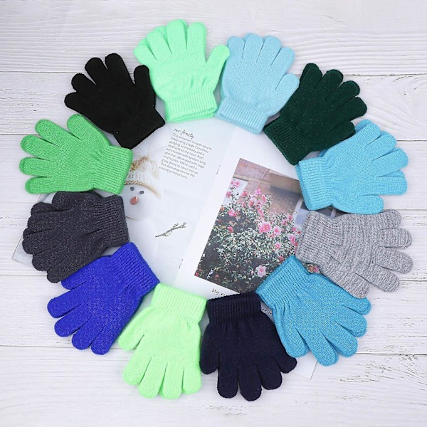 Magiska barnhandskar - 12-pack gradientfärger vinter barnhandskar stretch helfingerhandskar för pendling lek löpning