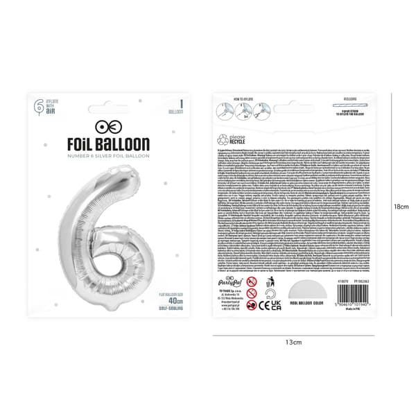 Folieballong Siffra 6 Silver 40 cm silver