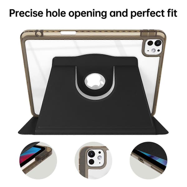 Fodral för iPad Pro 13 (2024) PU Läder+Akryl+TPU Roterande Klar Tablet Skydd Auto Wake/Sleep-Svart