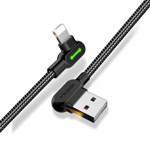 McDodo CA-4679 Vinklad Lightning-kabel, LED, 2A, 3m, svart