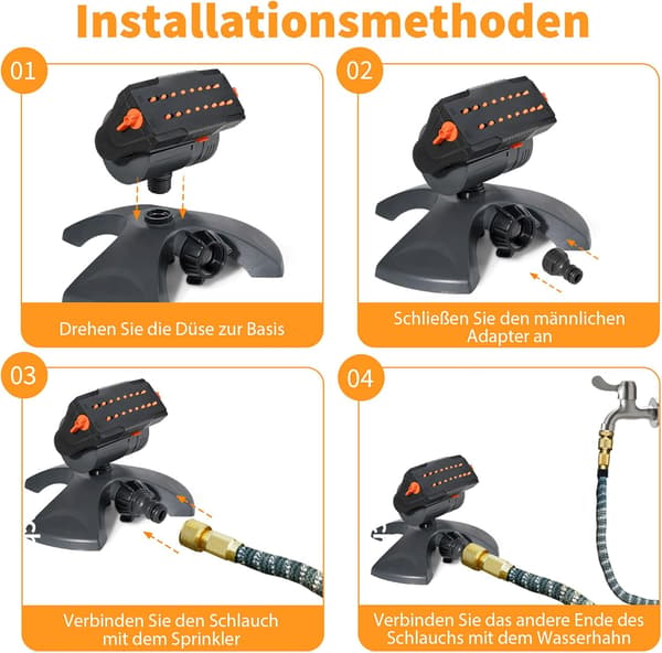16-munstycks oscillerande sprinkler, stor bas automatisk gräsmatta trädgårdssprinkler med snabbkoppling, justerbar räckvidd och flöde