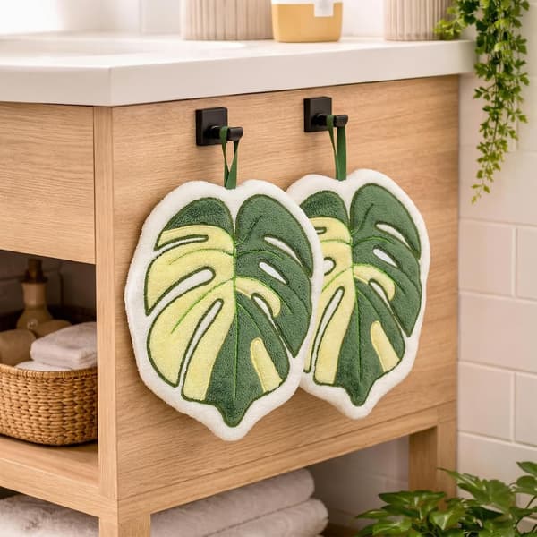 2 stk. bladformede håndklæder i koralfleece 20x23cm, bløde, behagelige, søde Monstera håndklæder GRØN Green