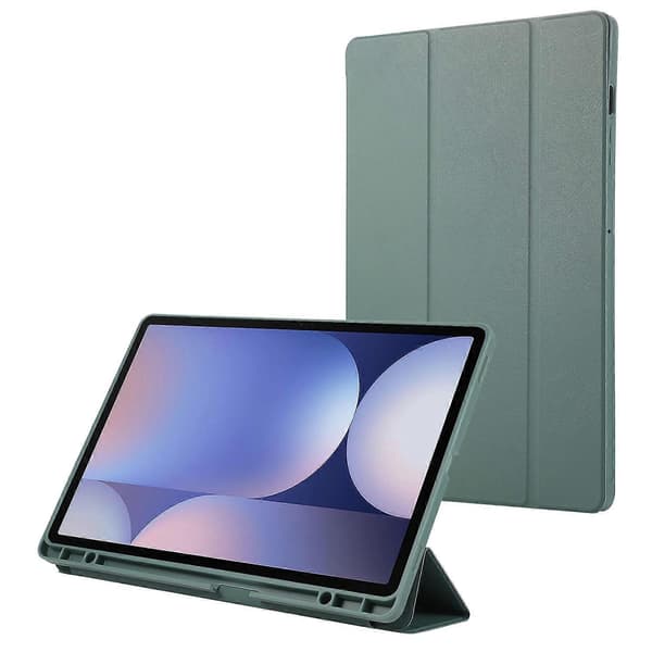 For Samsung Galaxy Tab S10+ Deksel med Pennholder Solid Farge Tri-Fold Stativ PU Lær+Nettbrettdeksel