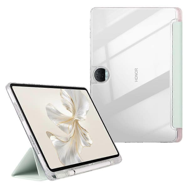 Fodral för Honor Pad 9 Tri-Fold Ställ Läder+TPU+Akryl Klar Baksida Tablet Skydd