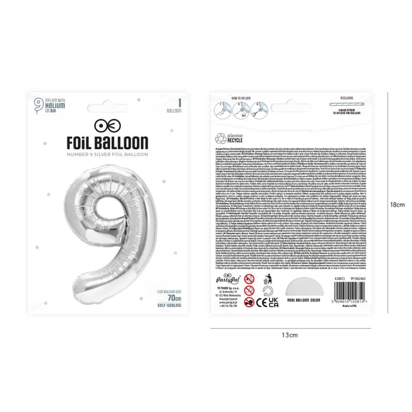 Folieballong Tall 9 Sølv 70 cm silver