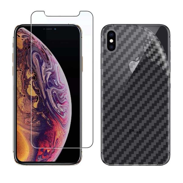 iPhone X Skärmskydd + Kolfiber Baksidesskydd transparent