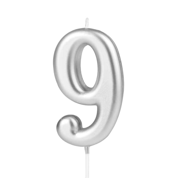 Tårtljus Siffra 9 Silver 10 cm silver