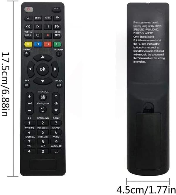 Universal fjernkontrollerstatning for Samsung, Sony, Philips, Panasonic, TCL, Sharp, Hitachi, Vizio, TCL, Toshiba