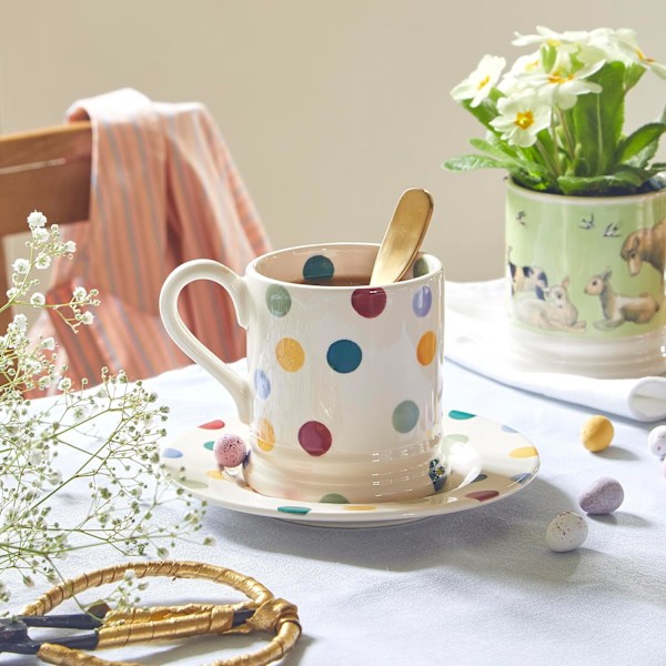 Stor Mugg, Keramisk Kaffe Mugg Stor - Stengods Mugg, Latte, Kaffe - Vackra Muggar, Födelsedagspresent - Kaffe Mugg Polka Dots
