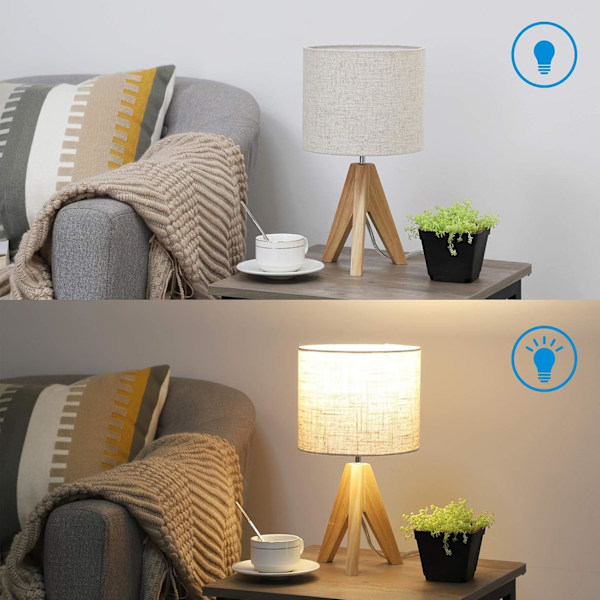 2 st Sänglampor Trä Sängbordslampa, Tripod Skrivbordslampa [Energiklass F]