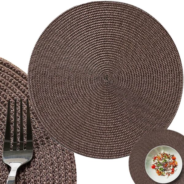 4-pak flettede runde dækkeservietter brun 38cm brun brown