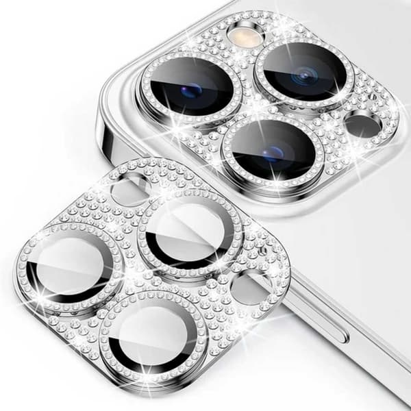 iPhone 15 Pro/15 Pro Max Kamerabeskyttelse Herdet Glass Diamant Sølv silver