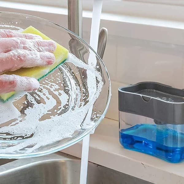 Oppvaskmiddeldispenser og svampholder grå gray