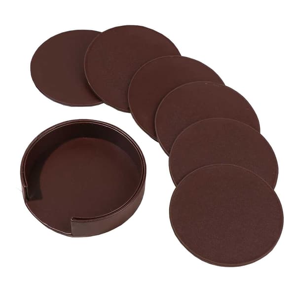Brune Coasters PU-skinn 6-pakning med holder brun brown
