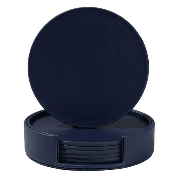 Blå Coasters PU Læder 6-pak med holder blå blue