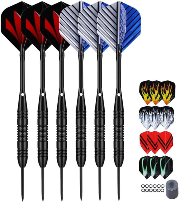 Professionella 6-pack/12-pack stålstiftpilar Set 22-23 gram med svarta aluminiumsskaft